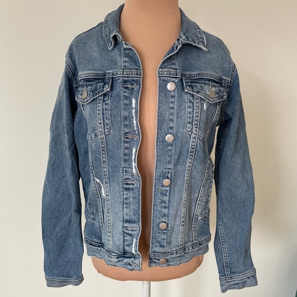 Joe's Jeans Standard Trucker Cairo Blue Distressed Stretch Cotton Denim Jacket S